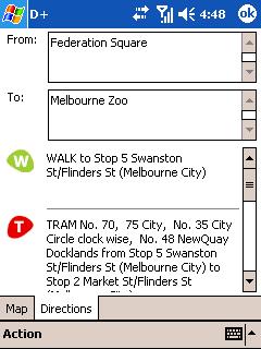 Screen shot of directions from Federation Square to the Melbourne Zoo